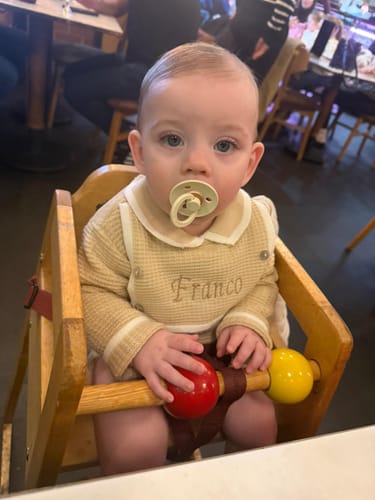 Customer photo review of Boys Spanish Knitted Beige Romper