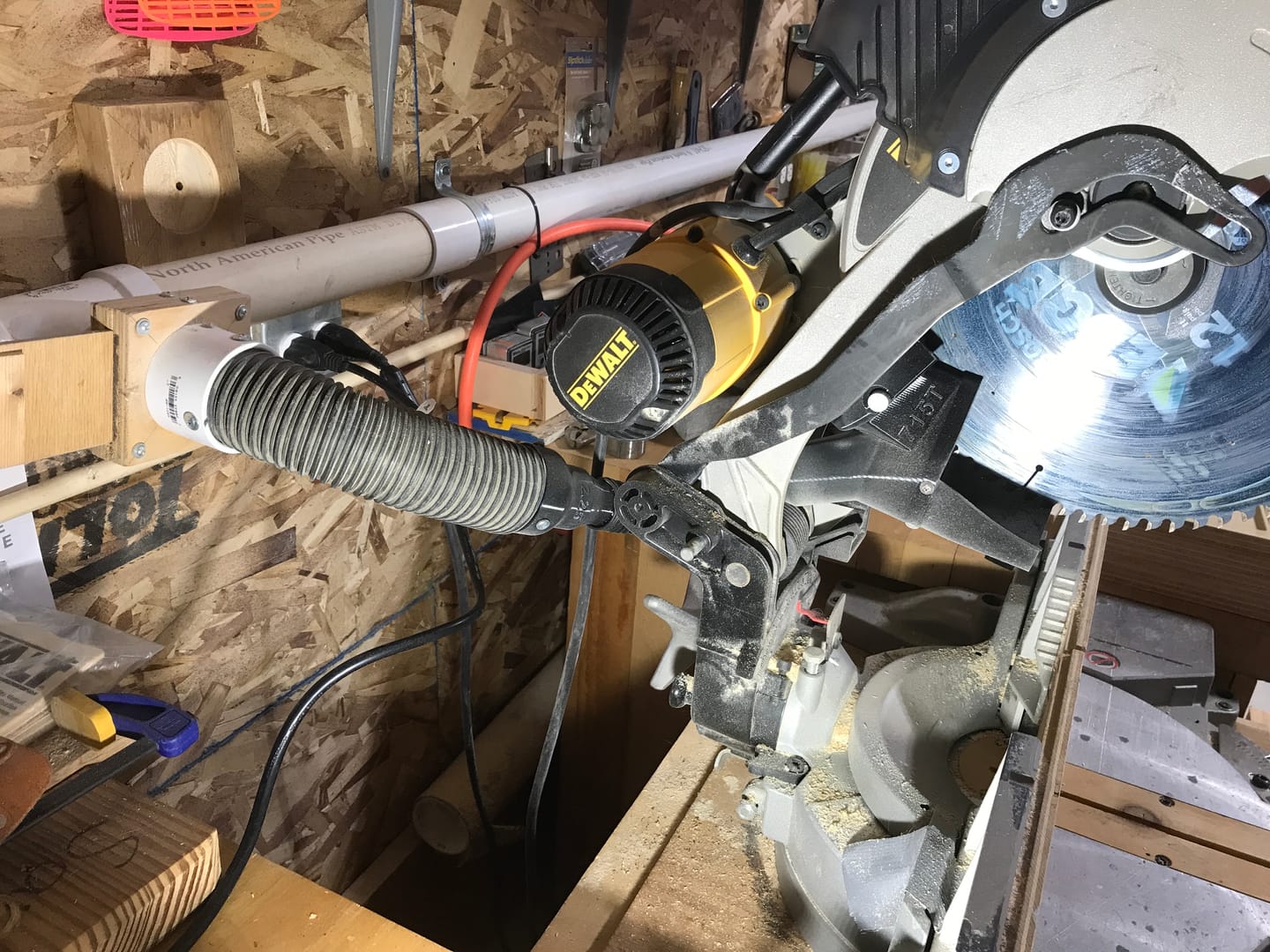 Customer photo review of Dewalt DW715/716 12" Non-Sliding Miter Saw Dust Collection