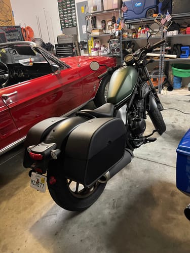 Customer photo review of 32L - Panzer Large Hard Mount Shock Cutout Honda Rebel 500 Saddlebags