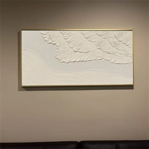 Customer photo review of Silent Drift of White Shores-3D Textured Neutral Tone Wall Art - Minimalist Abstract Landscape Framed Decor for Modern Home