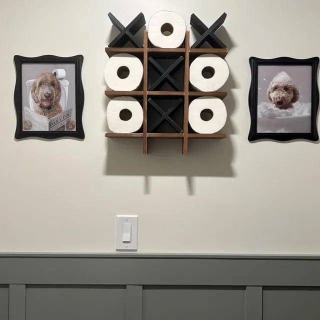 Customer photo review of Dog Reading Newspaper on toilet