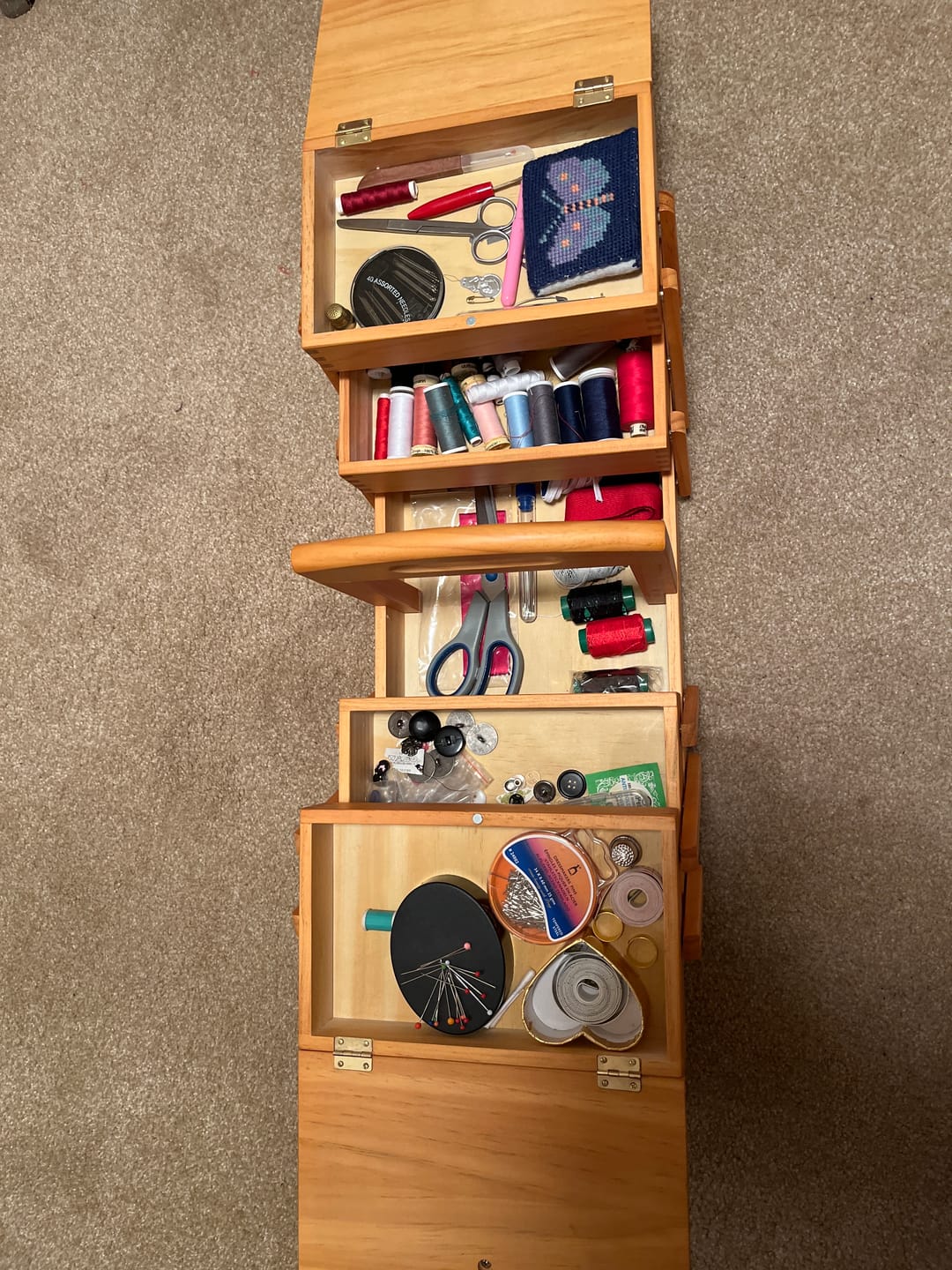 Customer photo review of Sewing Box - Cantilever Pine Wood 3 Tier