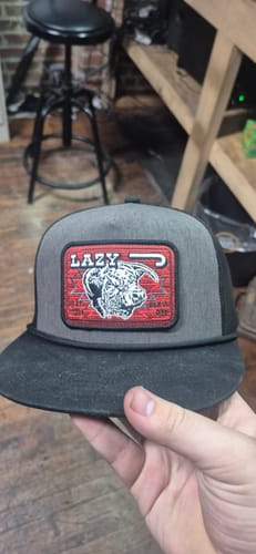 Customer photo review of Lazy J Ranch Charcoal Grey & Black Red Cowpoke Classic Five Panel Trucker Hat