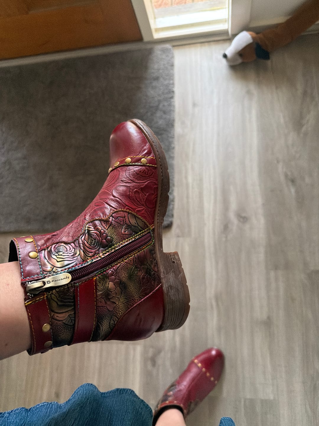 Customer photo review of Crimson Rose Embossed Ankle Boots
