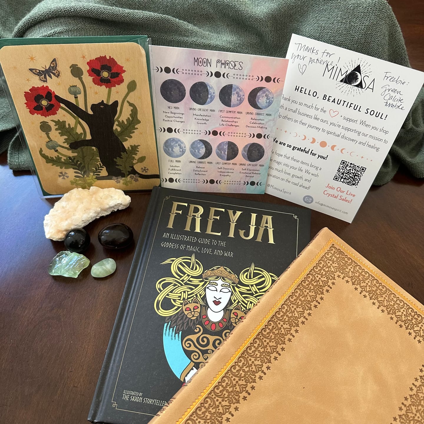 Customer photo review of Black Cat and Poppies Wood Greeting Card