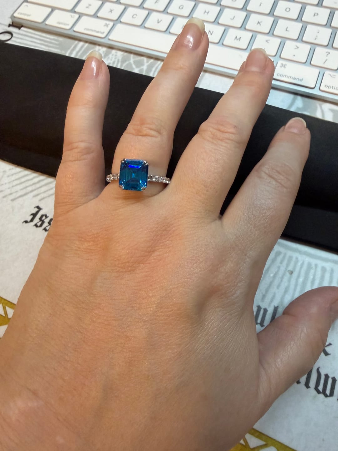 Customer photo review of S925 Honorable 4.5Ct Asscher Cut Engagement Ring Stackable Travel Ring For Women