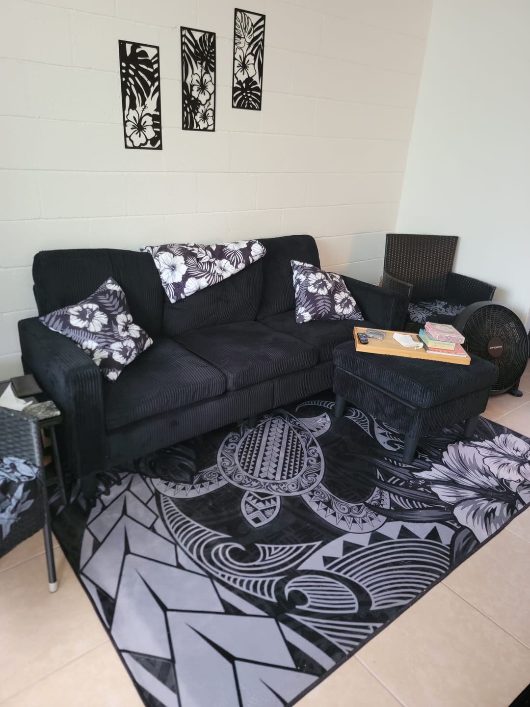 Customer photo review of Hawaii Area Rug Hawaii Polynesian Turtle Tropical Grey