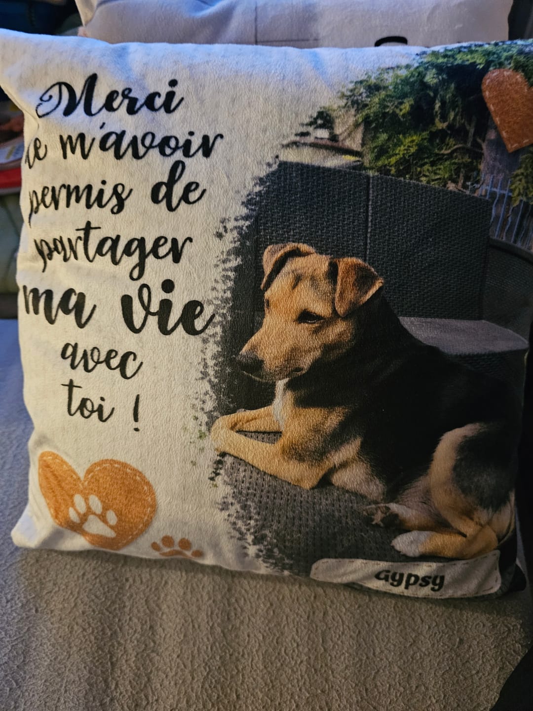 Customer photo review of Merci - Coussin personnalisé