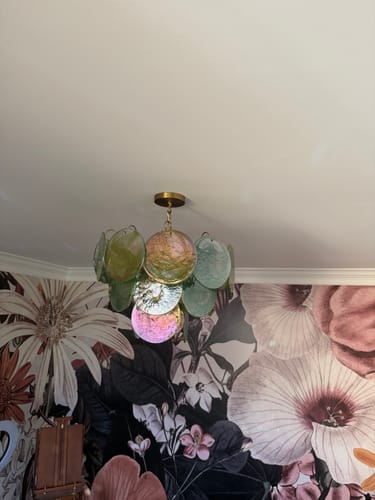 Customer photo review of Art Deco Green Iridescent Swirl Glass Tiered Chandelier