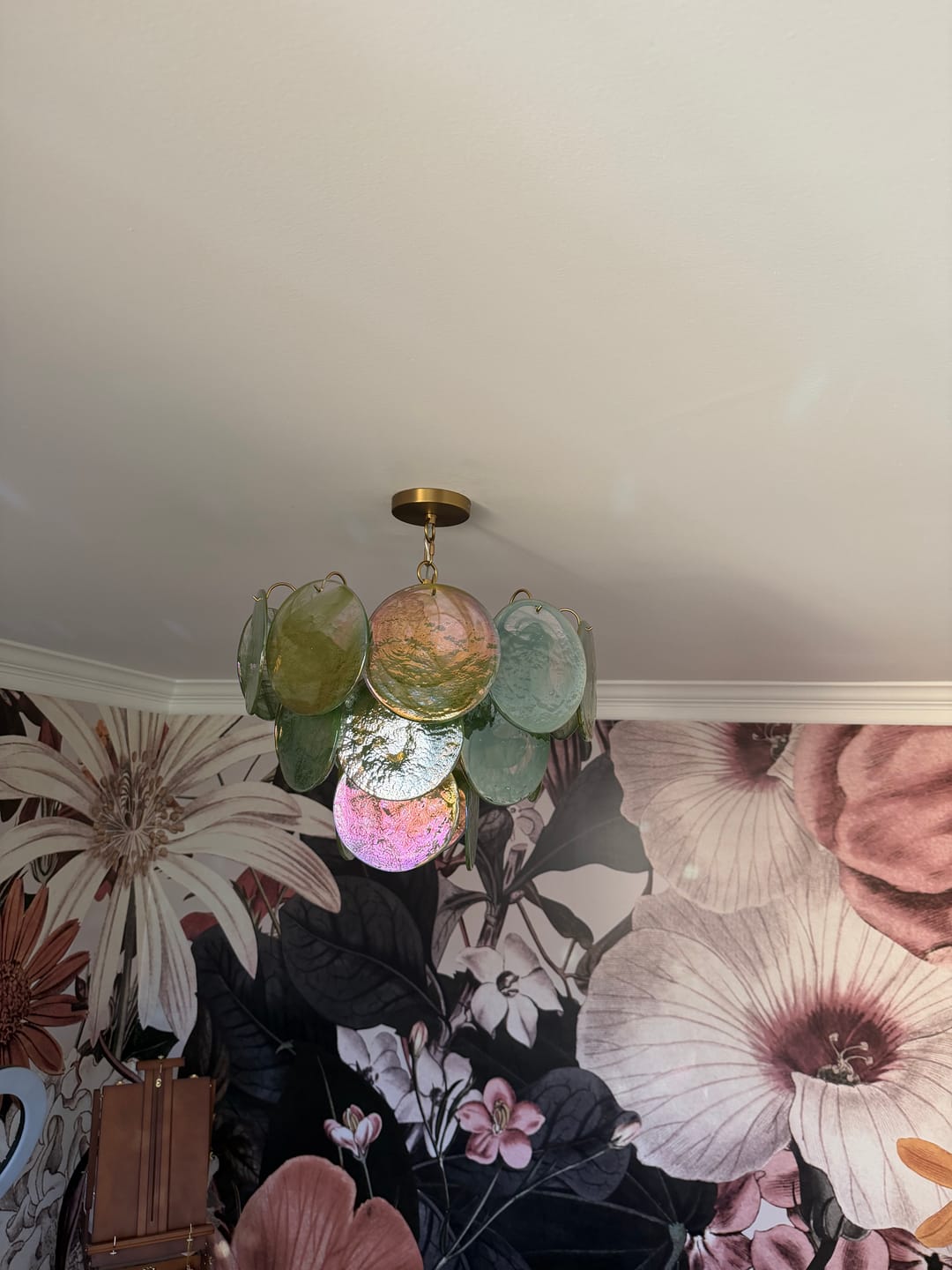 Customer photo review of Art Deco Green Iridescent Swirl Glass Tiered Chandelier