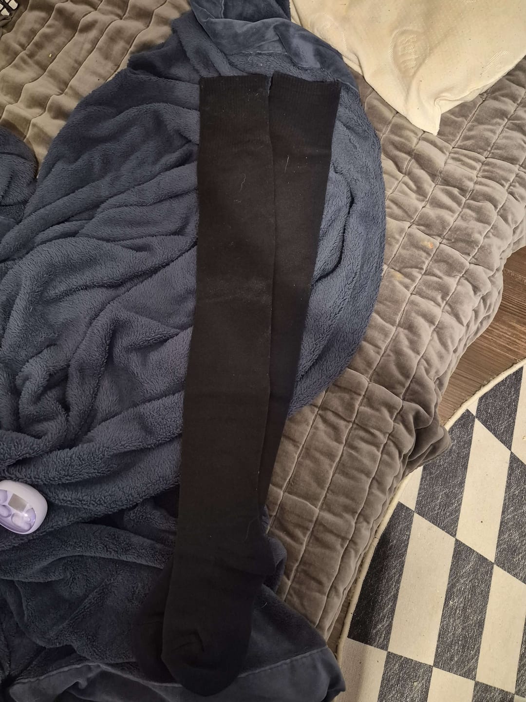 Customer photo review of “Just Plain” ToeBeanies Black Thigh-High Socks