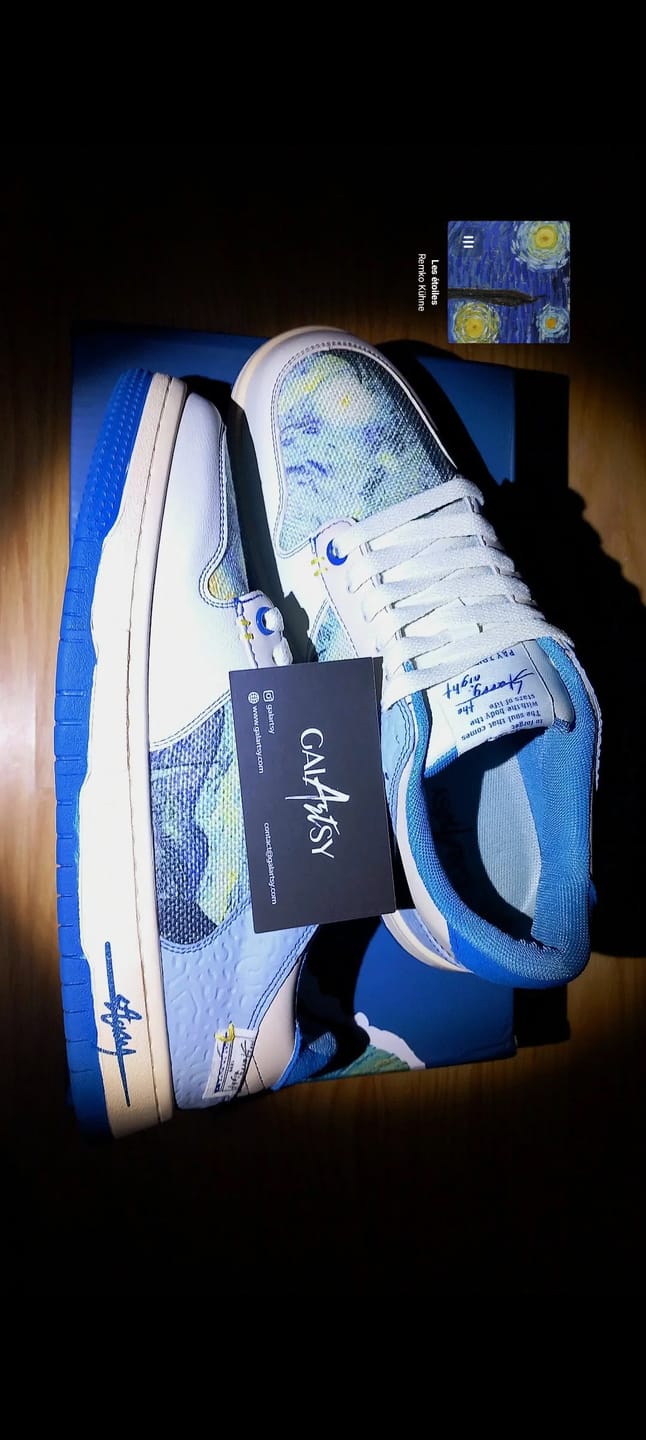 Customer photo review of Van Gogh Starry Night inspired sneakers