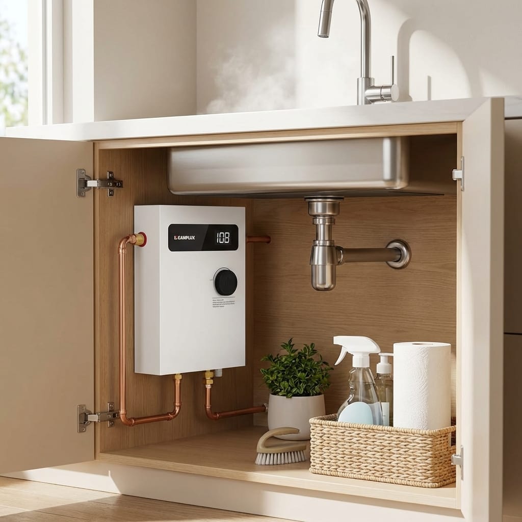 Customer photo review of Camplux On Demand Electric Tankless Water Heater 8kW | White