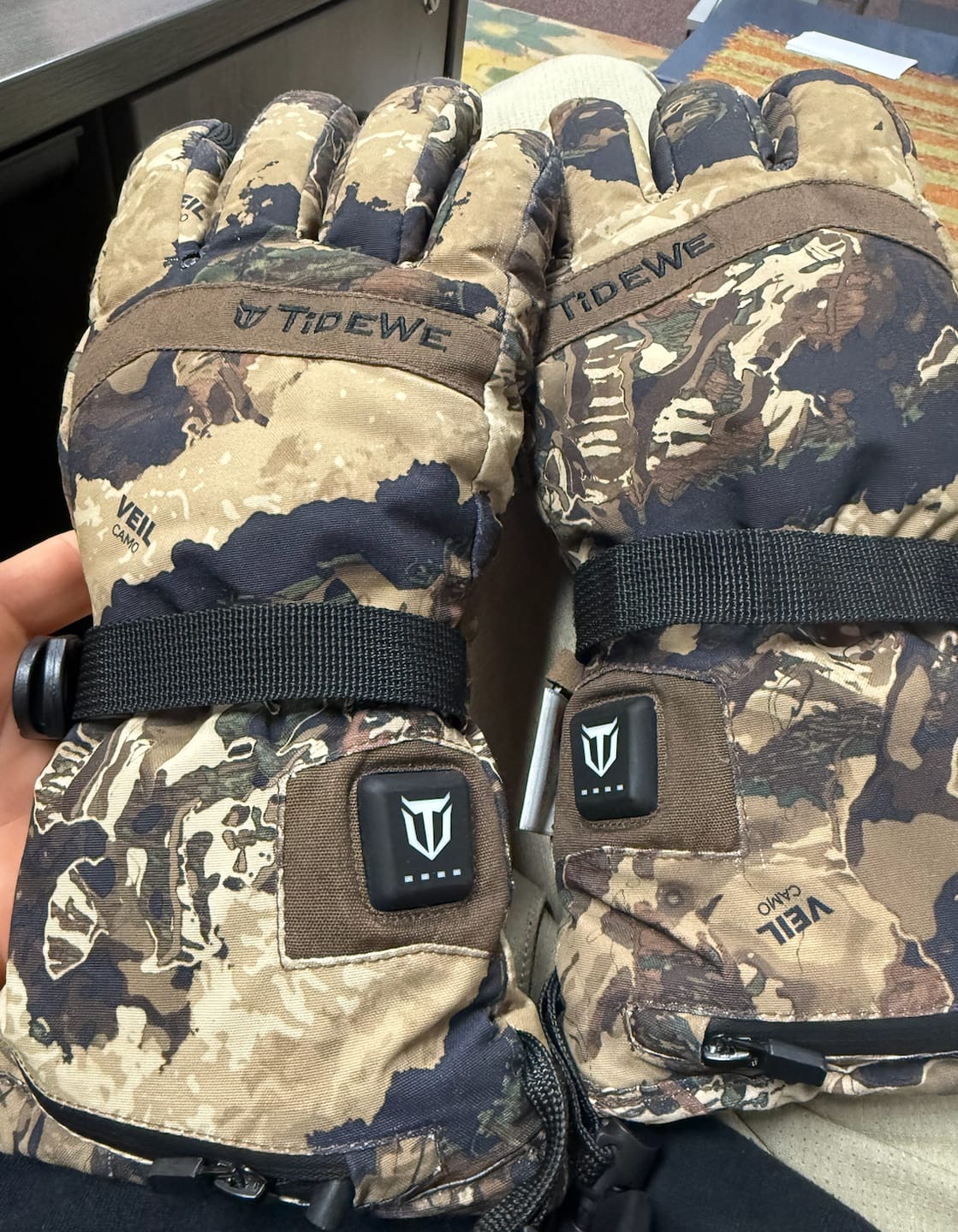 Customer photo review of Insulated Heated Gloves for Men | Waterproof Windproof Apparel Battery Heated Snow Gloves | Camo & Black Heated Gloves for Hunting and Outdoor Work