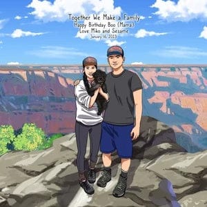 Customer photo review of Custom Family Portrait With Pets - Anniversary Cartoon Drawing - Portrait Drawn from Photos