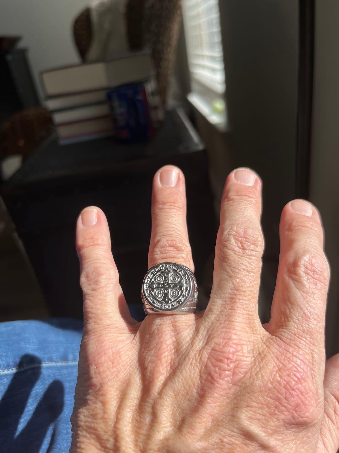 Customer photo review of Christianartworkshop St. Benedict the Protector Titanium Ring