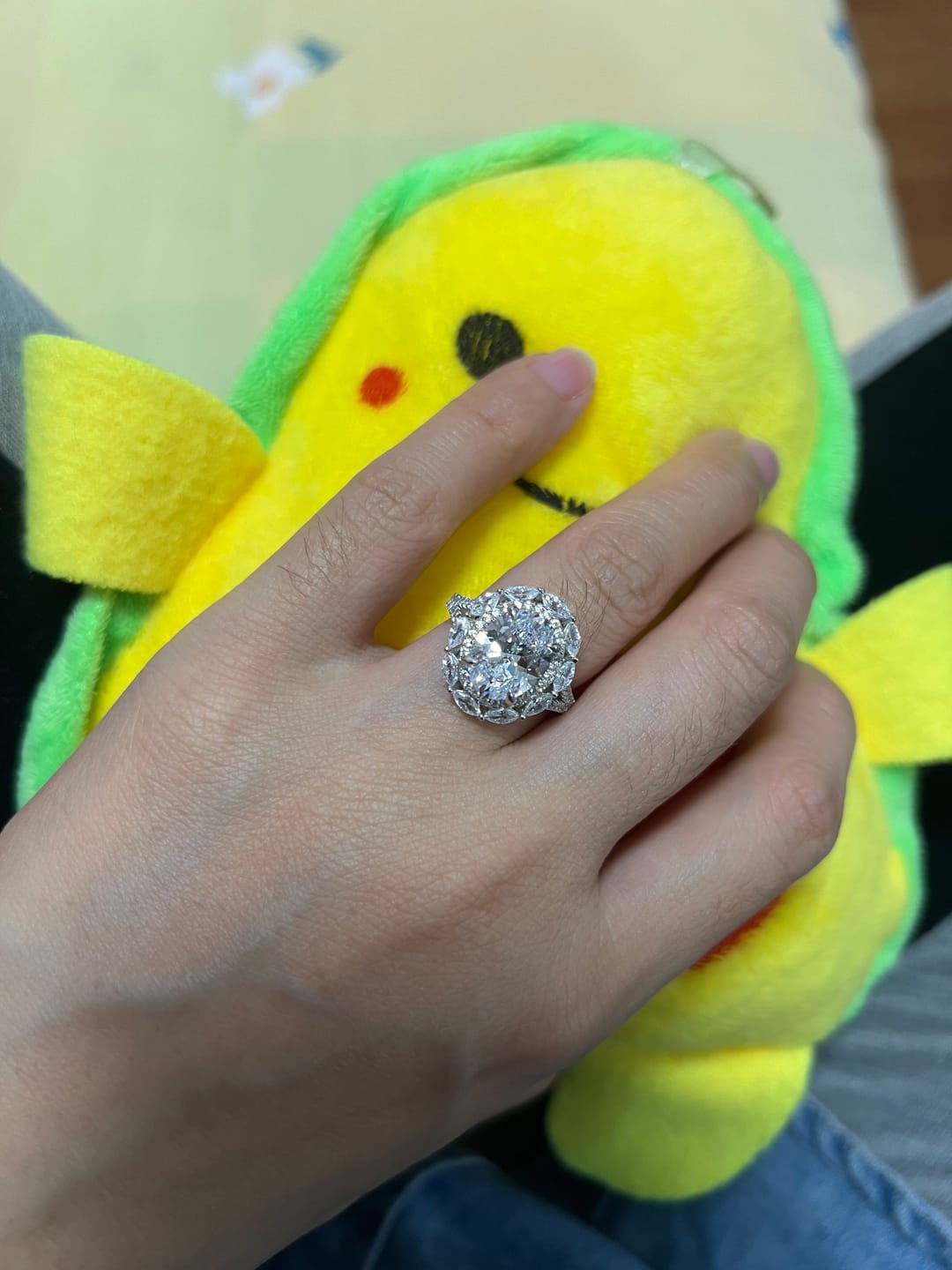 Customer photo review of S925 3.0Ct Oval Cut Halo Engagement Ring Vintage Travel Ring In Sterling Silver