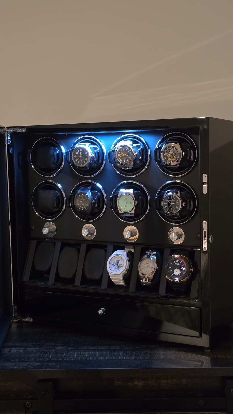 Customer photo review of 8 Watch Winders with Extra 6 Watch Display Storage and Jewelry Drawer