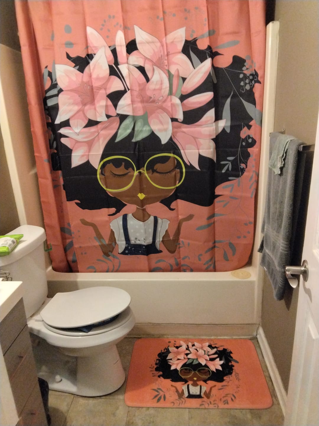 Customer photo review of AFROBRATS™ Lily Shower Curtain Pink