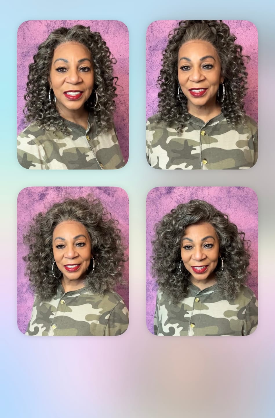 Customer photo review of Luvwin 13x4 Salt & Pepper Bouncy Curls Glueless Grey Wig 100% Human Hair