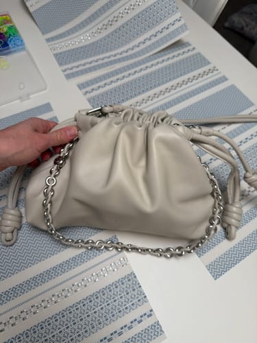 Customer photo review of LOE MEDIUM 30 FLAMENCO PURSE BUCKET IN WHITE LAMBSKIN