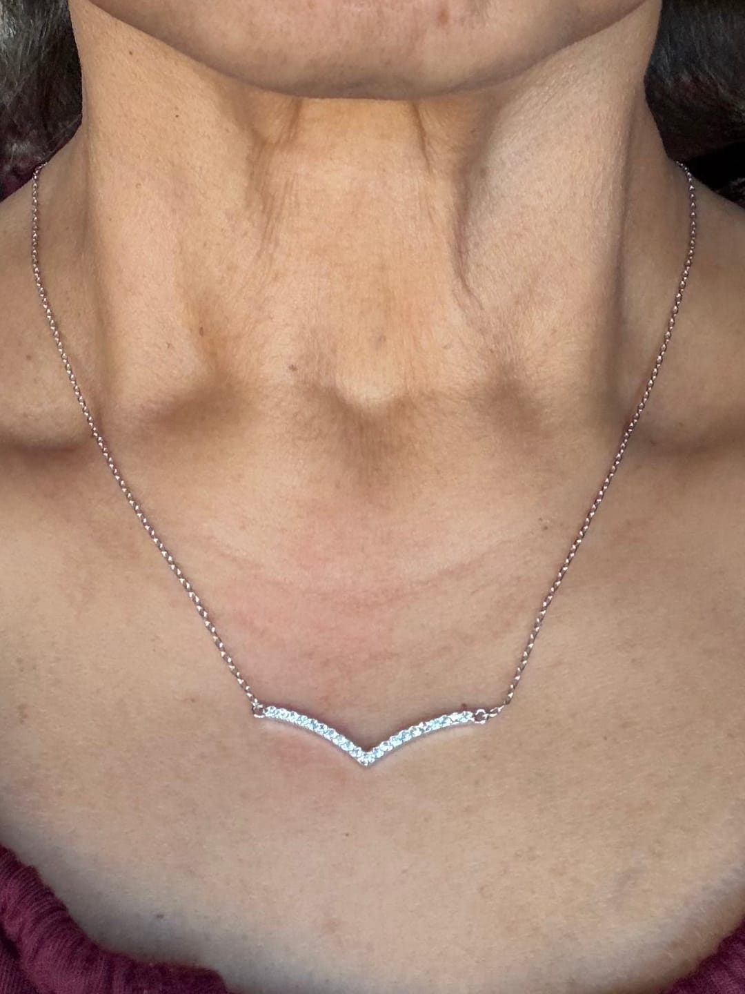 Customer photo review of Hope 18k White Gold Plated V Pendant Linear Necklace with Swarovski Crystals
