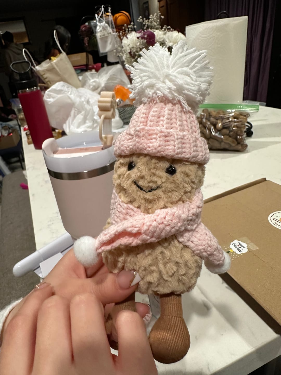 Customer photo review of Pink Crochet Bonnet and Gloves for Jellycat Peanut - Pink Lovers Pick!