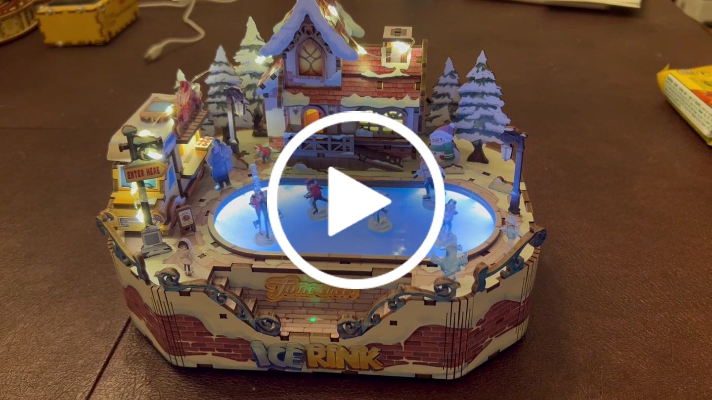 Customer video review of Ice Rink Spinning Skater DIY Wooden Music Box
