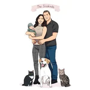 Customer photo review of Custom Family Portrait With Pets - Anniversary Cartoon Drawing - Portrait Drawn from Photos