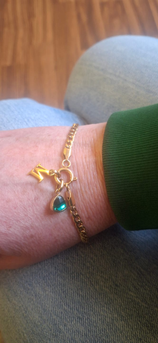 Customer photo review of Letter & birthstone bracelet gold