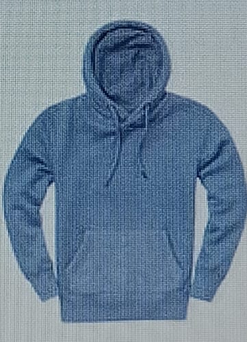 Reviewer's photo of the navy melange Ultra Premium Comfort Hoodie laid flat.