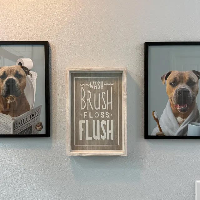 Customer photo review of Dog Reading Newspaper on toilet