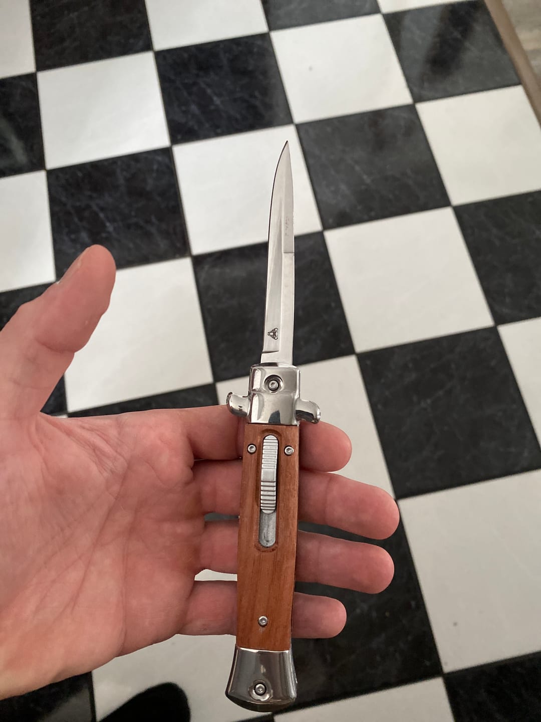 Customer photo review of VT Don Italian Stiletto OTF (Wood)
