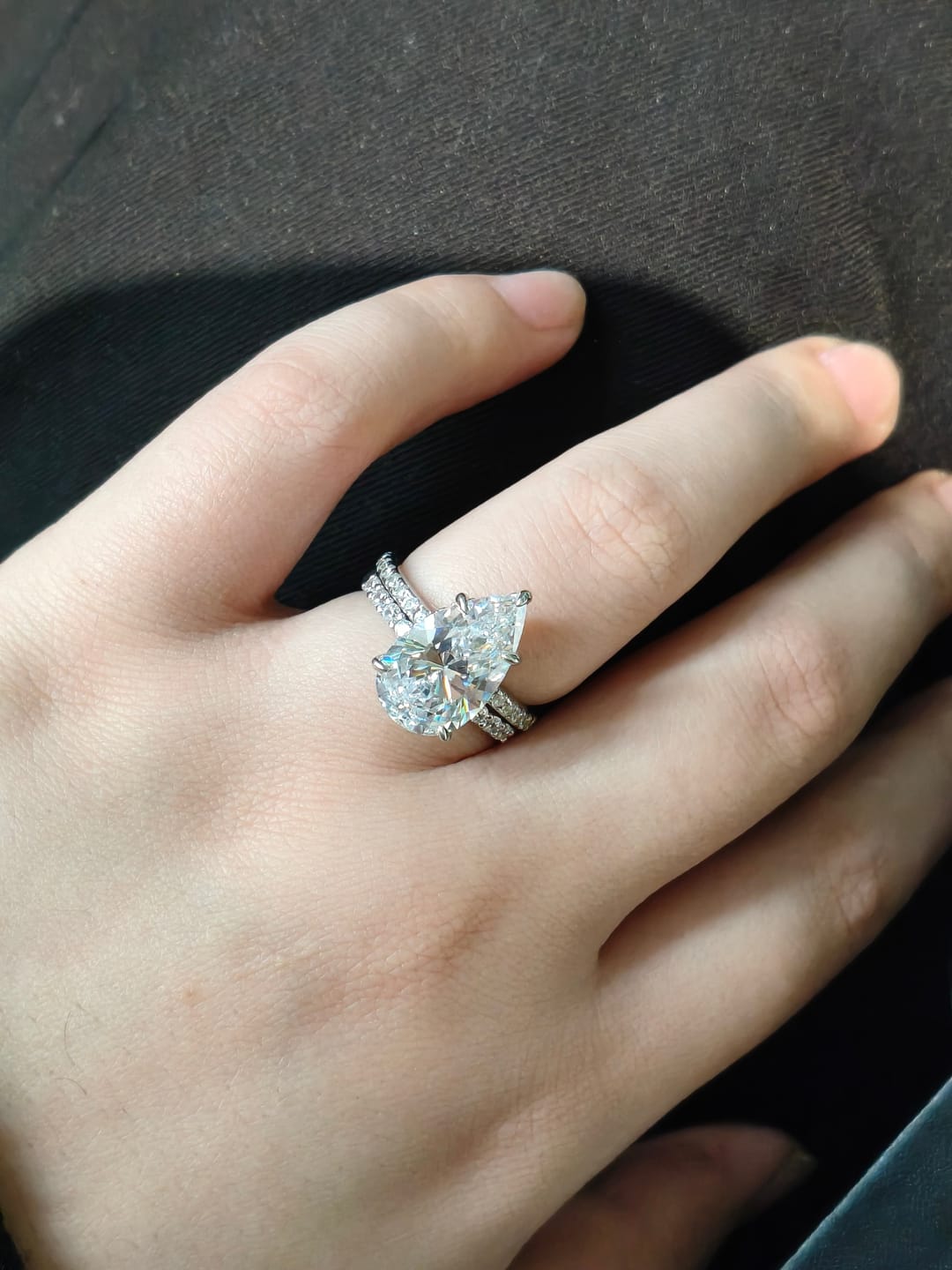 Customer photo review of S925 4.5Ct Pear Cut Wedding Ring & Open Wedding Band Bridal Rings Travel Rings For Her