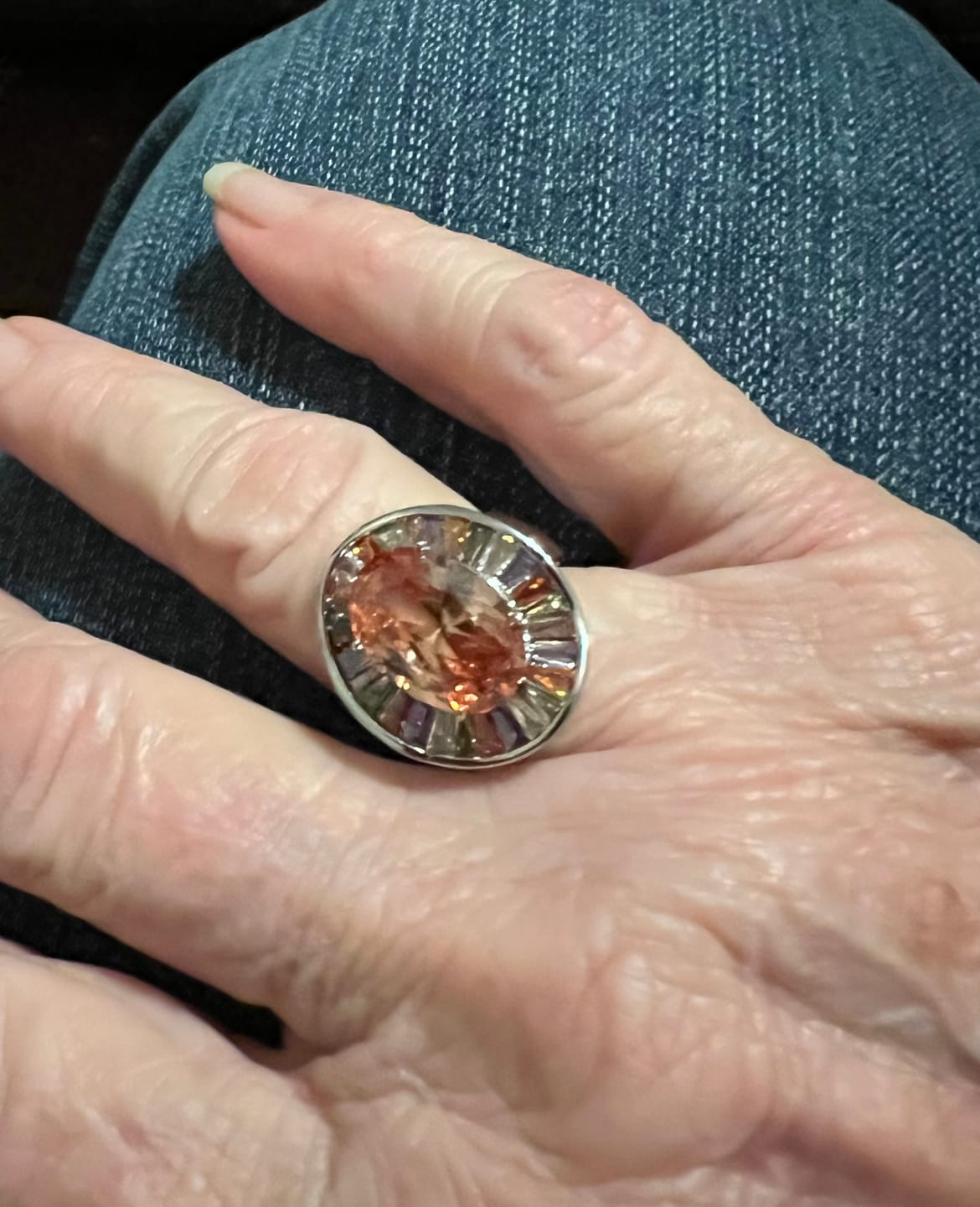 Customer photo review of New Statement Big Colorful Champagne CZ Morganite Ring - 925 Sterling Silver