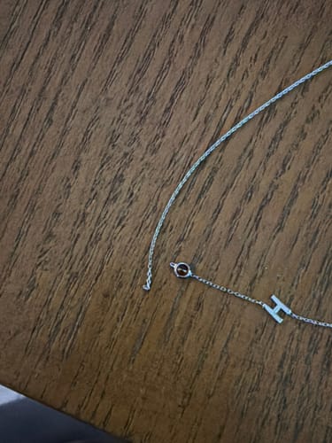 Customer photo review of 14K Solid Gold Sideways Birthstone and Letter Necklace