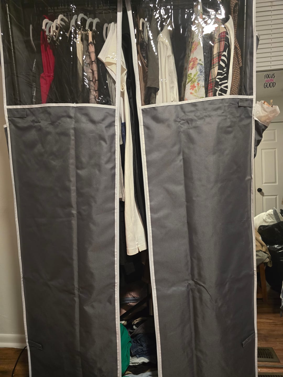 Customer photo review of Raybee 79"H Clothes Rack with Cover,Clothing Racks With Wheels for Hanging,Adjustable, Portable Clothes Rack