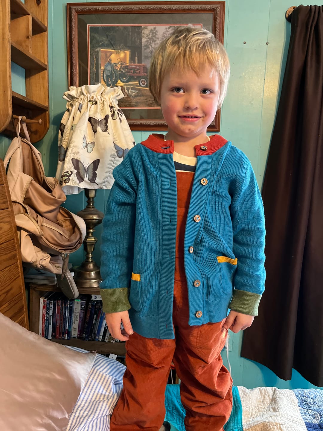 Customer photo review of From One To Another Deep Blue Colour Block Knitted Cardigan