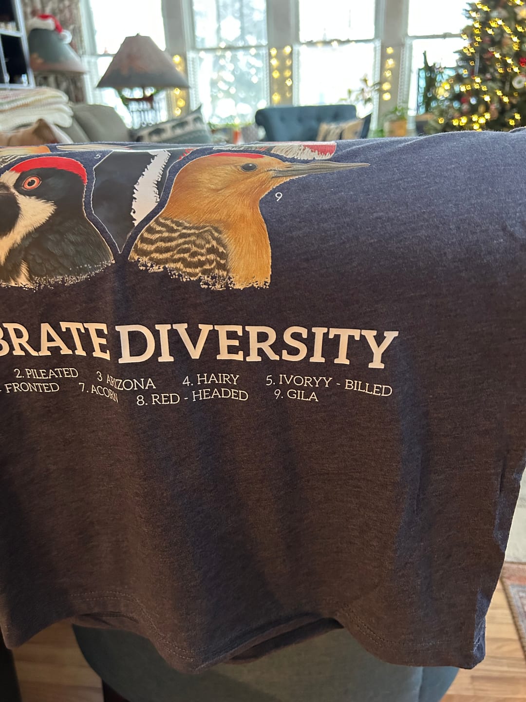 Customer photo review of Woodpecker Playing Jenga Long Sleeve T-shirt