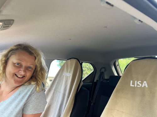 Customer photo review of Personalised Waterproof Car Seat Towel | Towel Society