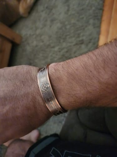 Customer photo review of Mens Masonic Bangle Pure Copper  Bracelet - Magnetic