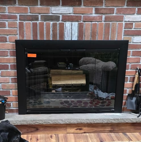 Customer photo review of Reflection Flat Black Masonry Fireplace Door