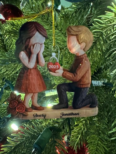 Customer photo review of Couple Marriage Proposal - Personalized Acrylic Ornament - Newly Engaged Gift, "She Said Yes!" Ornament, Just Engaged Gifts for Couples