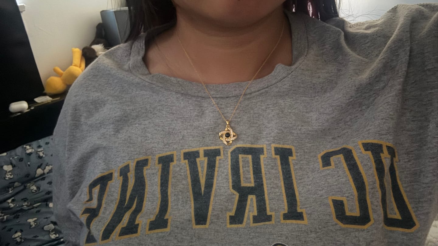 Customer photo review of Personalized Photo Projection Necklace