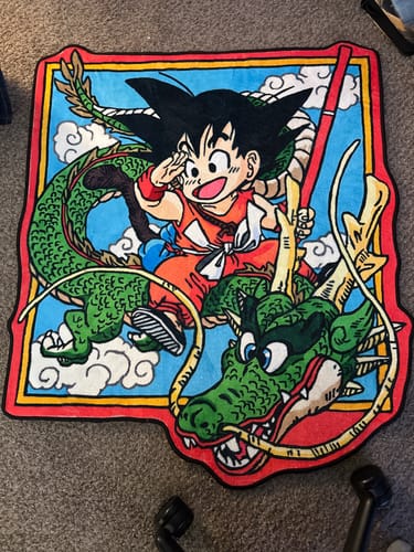 Customer photo review of Dragon Ball Rug – Kid Goku Riding Shenron