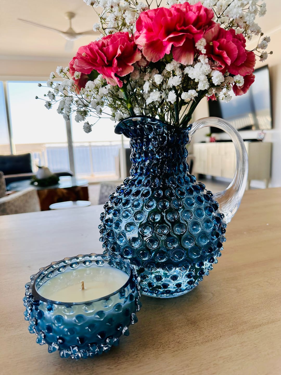 Customer photo review of Underlay Blue Smoke Hobnail Jug