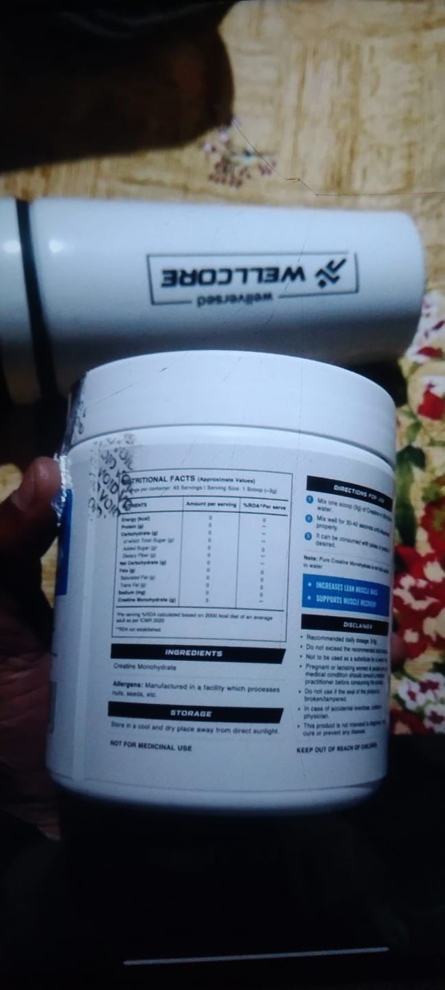 Customer photo review of Wellcore - Micronised Creatine Monohydrate (83 Servings, Unflavoured) + Premium Steel Shaker
