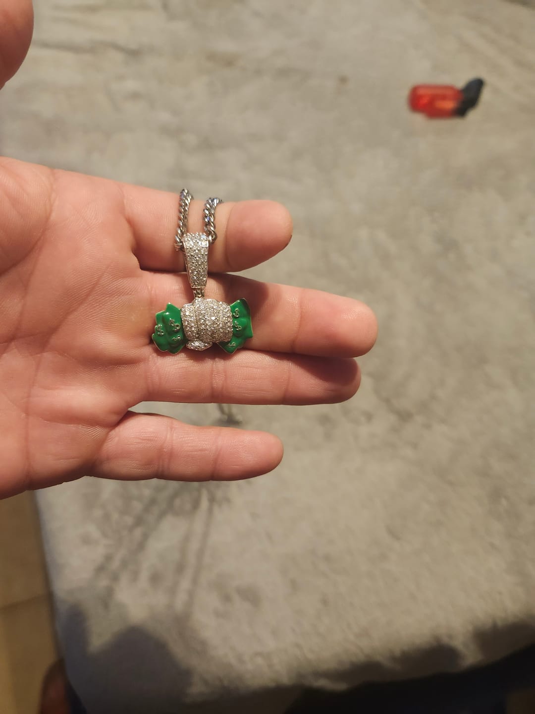 Customer photo review of Money Grab Pendant - White Gold