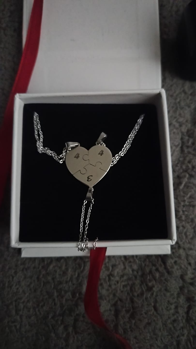 Customer photo review of Custom Puzzle Heart Necklace
