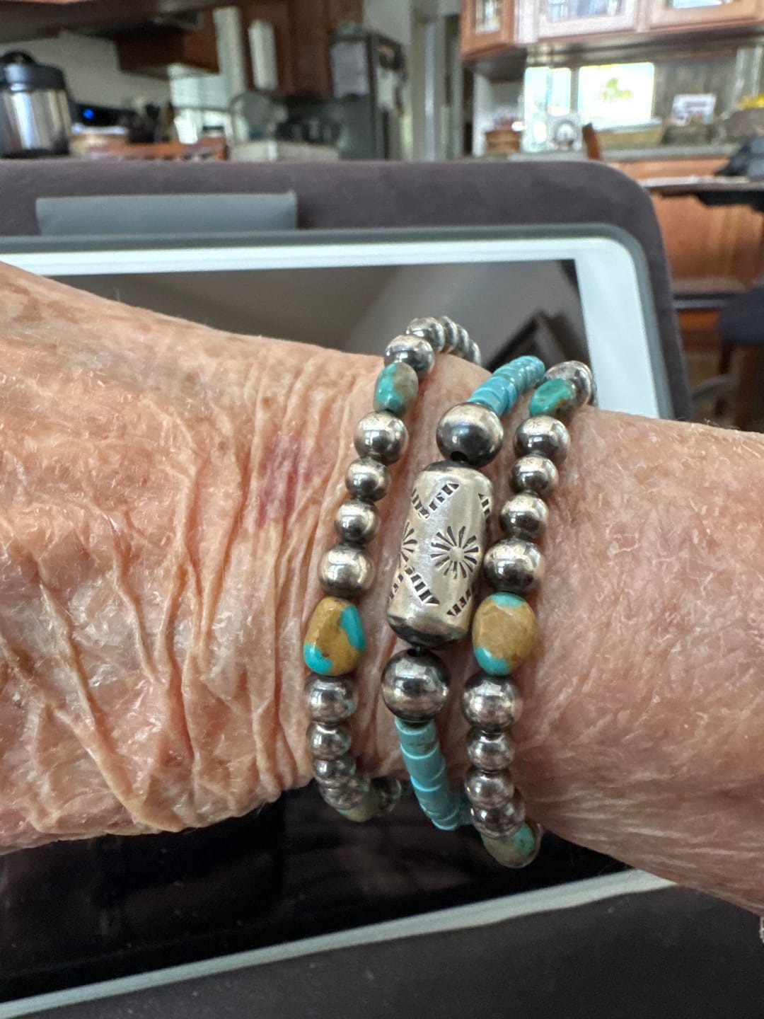 Customer photo review of Handmade Stamped Sterling Silver Barrel Beads, The Firework